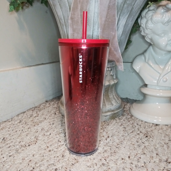 Starbucks Red Metallic With Sparkly Red Glitter 24 Ounce Holiday Venti Cold Cup - Picture 9 of 9